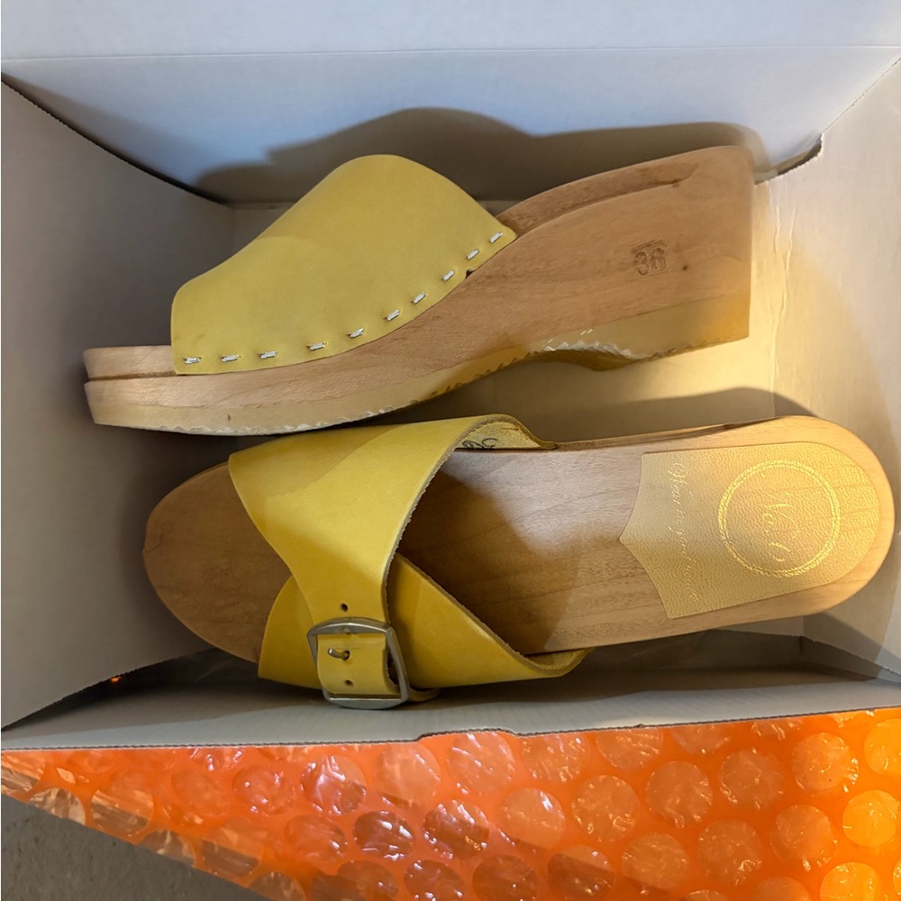 Yellow Leather Wedge Sandals